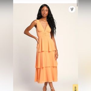 Celebration Time Light Orange Sleeveless Tiered Midi Dress